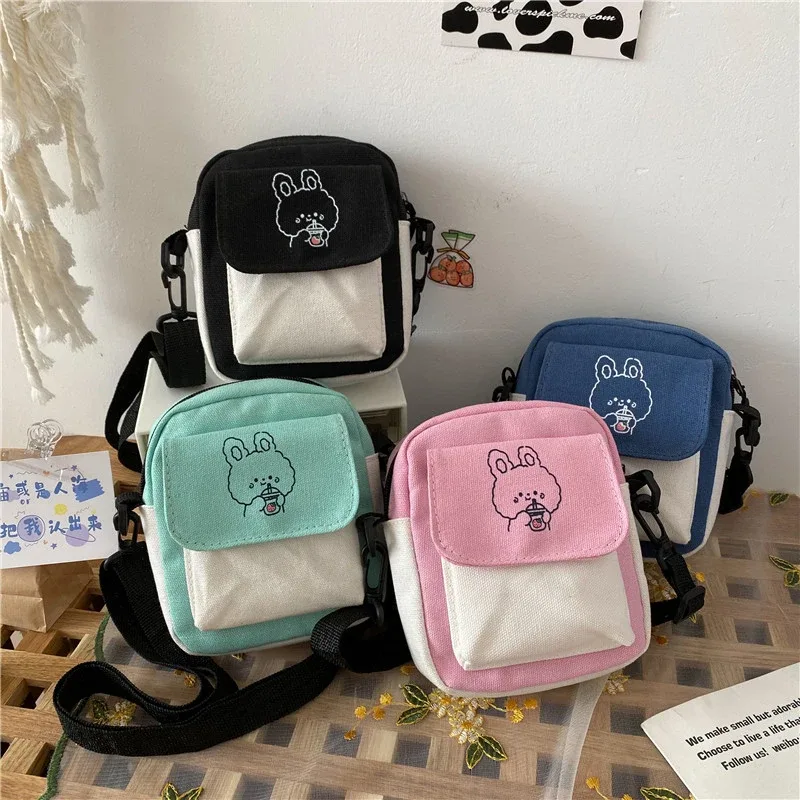Chic Canvas Cartoon Bear Crossbody Bag for Students & Casual Outings