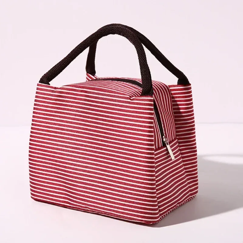 Insulated Striped Oxford Fabric Lunch Bag with Carry Handles – Stylish & Practical Food Tote - Image 13