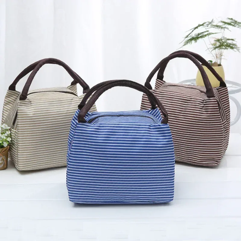 Insulated Striped Oxford Fabric Lunch Bag with Carry Handles – Stylish & Practical Food Tote alternate