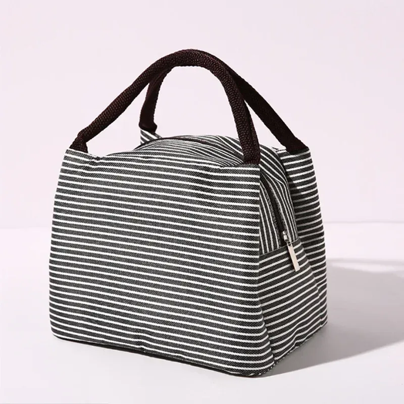 Insulated Striped Oxford Fabric Lunch Bag with Carry Handles – Stylish & Practical Food Tote - Image 8