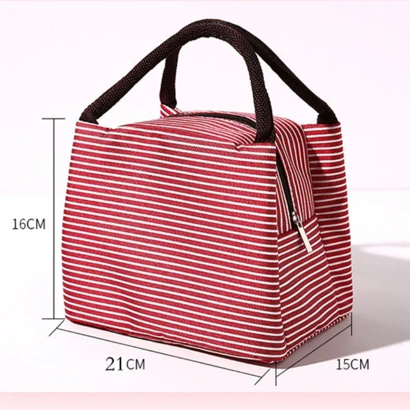 Insulated Striped Oxford Fabric Lunch Bag with Carry Handles – Stylish & Practical Food Tote - Image 6