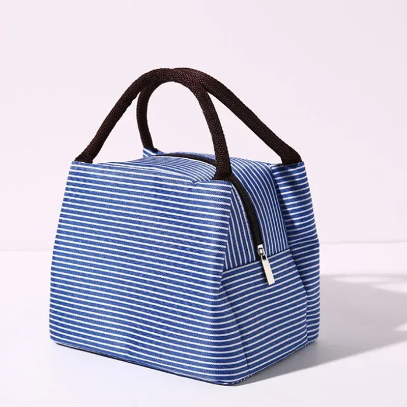 Insulated Striped Oxford Fabric Lunch Bag with Carry Handles – Stylish & Practical Food Tote - Image 9