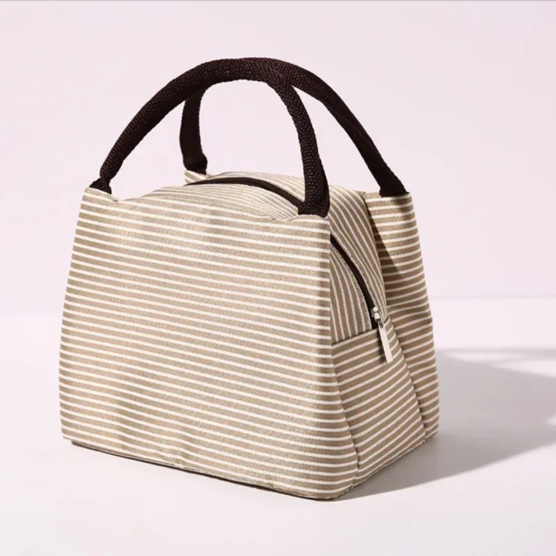 Insulated Striped Oxford Fabric Lunch Bag with Carry Handles – Stylish & Practical Food Tote - Image 12