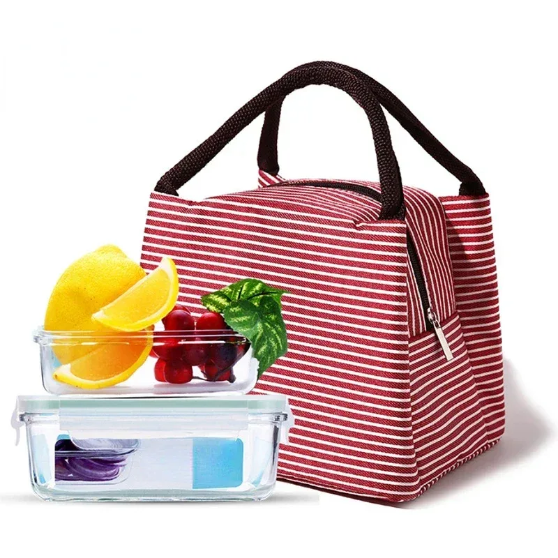 Insulated Striped Oxford Fabric Lunch Bag with Carry Handles – Stylish & Practical Food Tote - Image 4