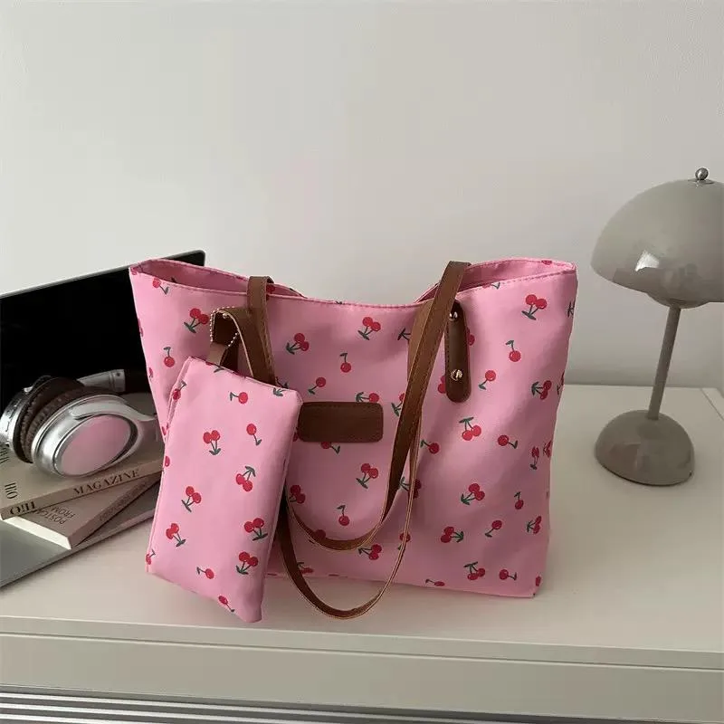 Charming Cherry Print Large Capacity Tote Bag with Durable Shoulder Straps - Image 2