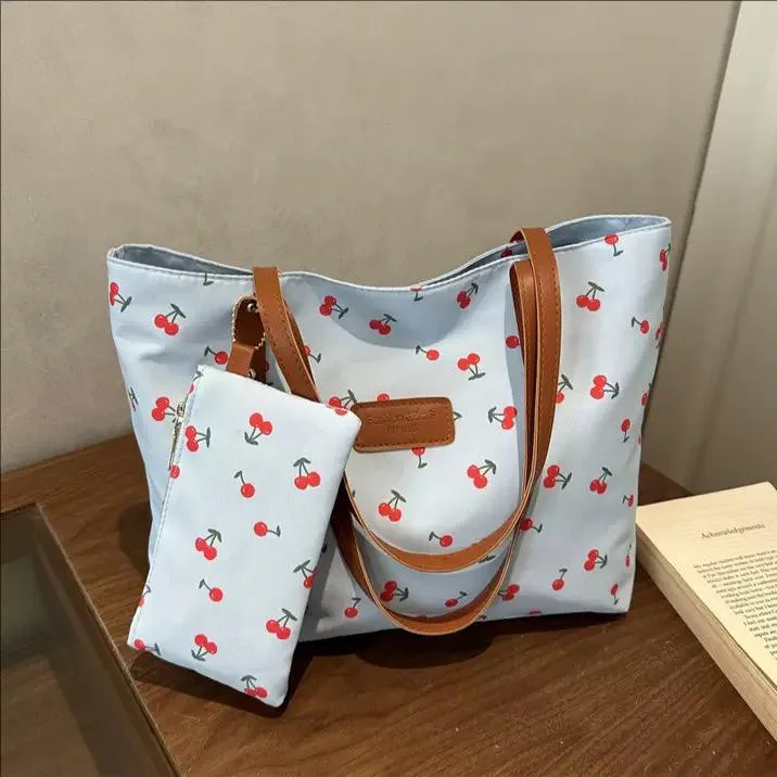 Charming Cherry Print Large Capacity Tote Bag with Durable Shoulder Straps - Image 7