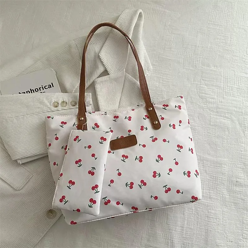 Charming Cherry Print Large Capacity Tote Bag with Durable Shoulder Straps - Image 1