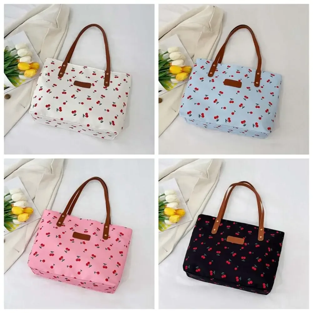 Charming Cherry Print Large Capacity Tote Bag with Durable Shoulder Straps - Image 9