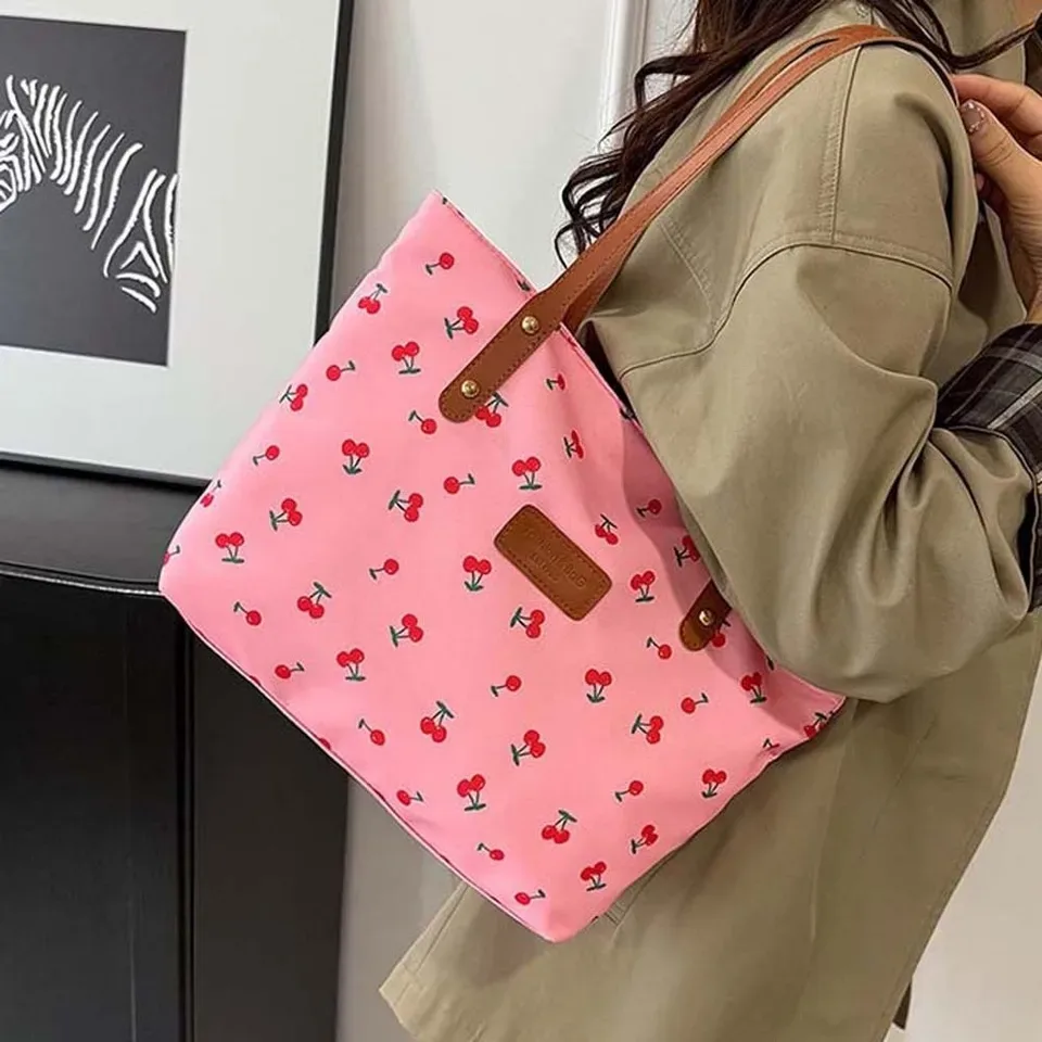 Charming Cherry Print Large Capacity Tote Bag with Durable Shoulder Straps - Image 6