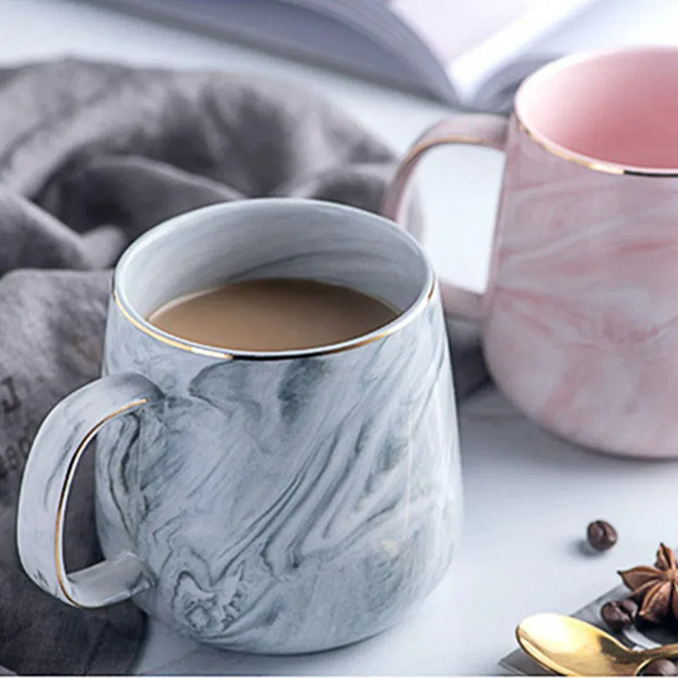 Elegant Marble Ceramic Coffee Mug with Gold Trim – Perfect for Tea, Milk, or Gifting