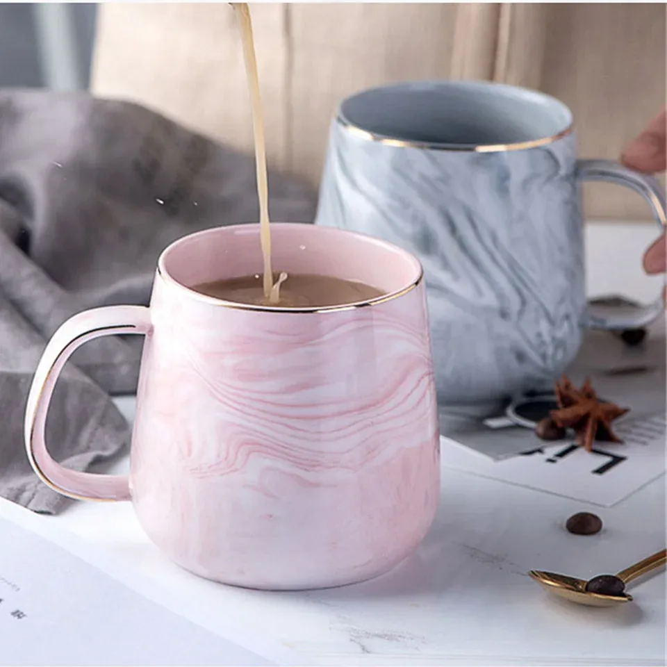 Elegant Marble Ceramic Coffee Mug with Gold Trim – Perfect for Tea, Milk, or Gifting alternate