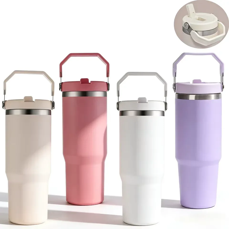 Premium 900ml Stainless Steel Vacuum Insulated Tumbler with Straw, Handle & Leak-Proof Lid