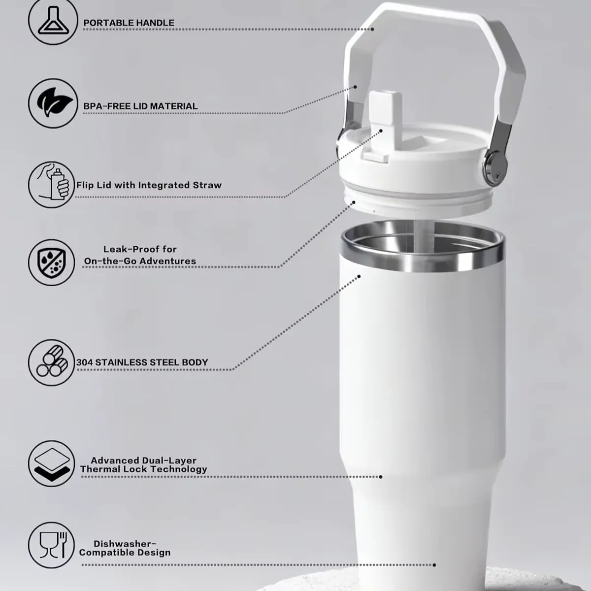 Premium 900ml Stainless Steel Vacuum Insulated Tumbler with Straw, Handle & Leak-Proof Lid - Image 6
