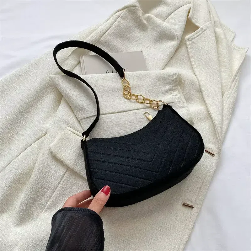 Chic Felt Crescent Shoulder Bag with Optional Pompom Charm — Versatile Everyday Handbag - Image 6