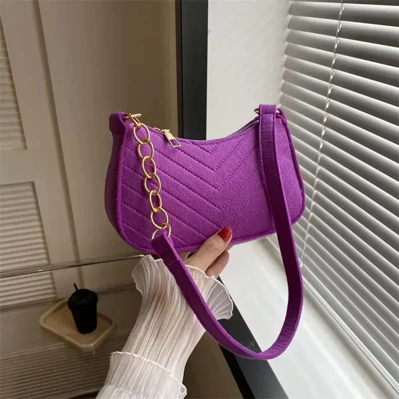 Chic Felt Crescent Shoulder Bag with Optional Pompom Charm — Versatile Everyday Handbag alternate