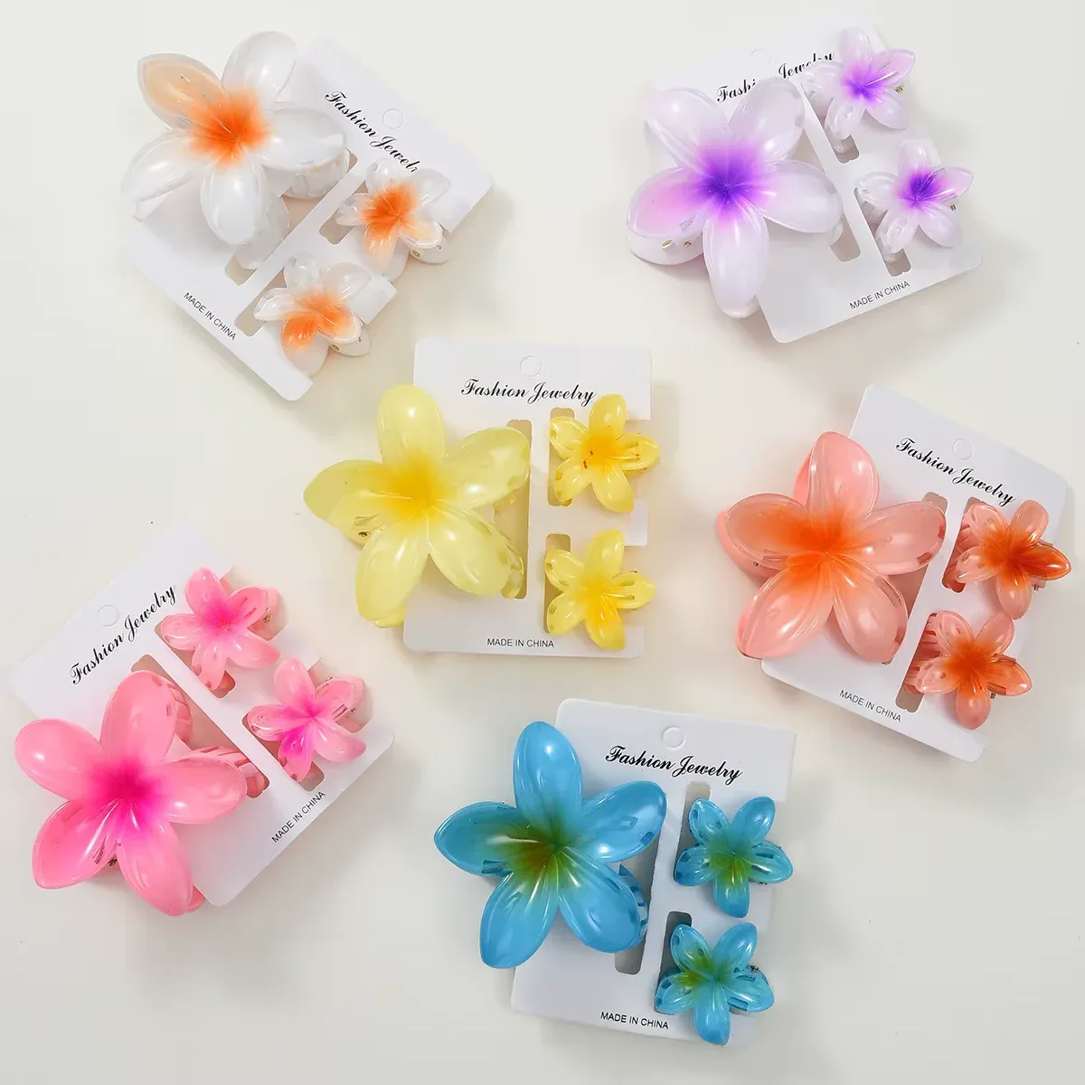 Tropical Plumeria Flower Hair Clips Set - 3 Pcs Decorative Hair Accessories - Image 3