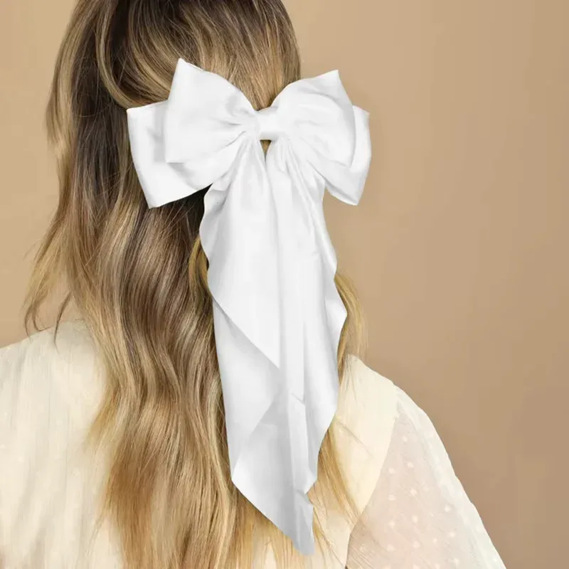 Elegant Chiffon Bow Hair Clip with Long Tails for Women – Solid Color Ponytail Accessory - Image 7