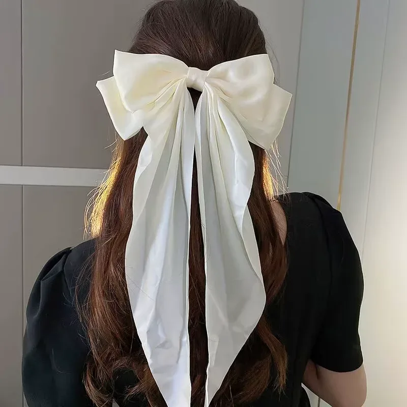 Elegant Chiffon Bow Hair Clip with Long Tails for Women – Solid Color Ponytail Accessory - Image 17