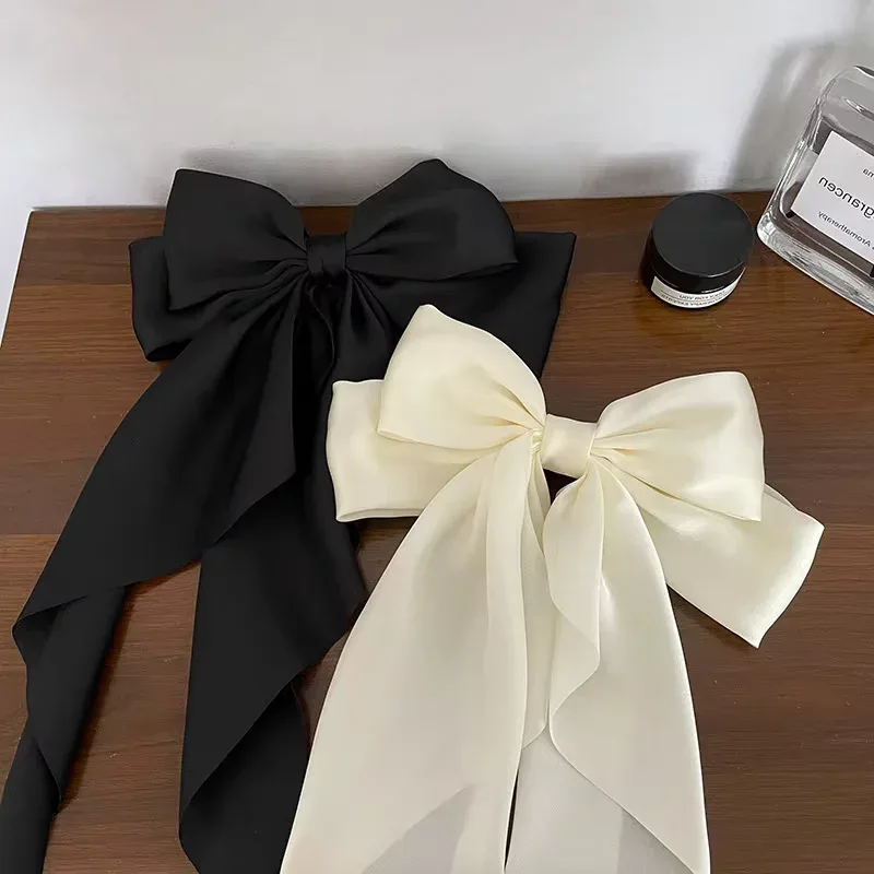 Elegant Chiffon Bow Hair Clip with Long Tails for Women – Solid Color Ponytail Accessory - Image 23