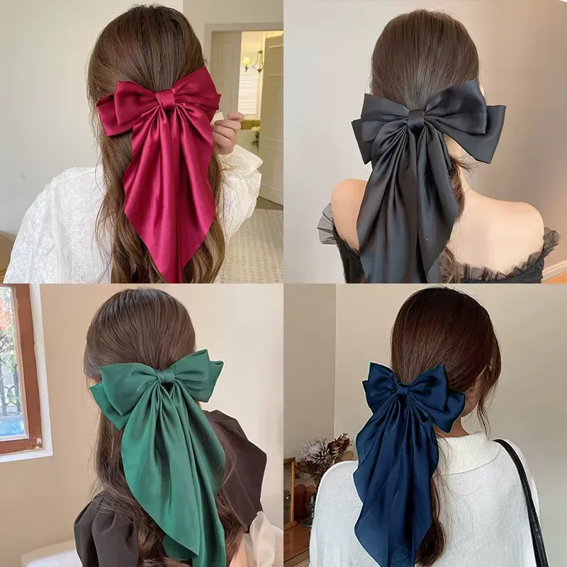 Elegant Chiffon Bow Hair Clip with Long Tails for Women – Solid Color Ponytail Accessory - Image 5