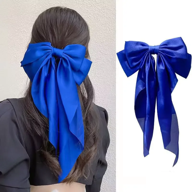 Elegant Chiffon Bow Hair Clip with Long Tails for Women – Solid Color Ponytail Accessory - Image 12
