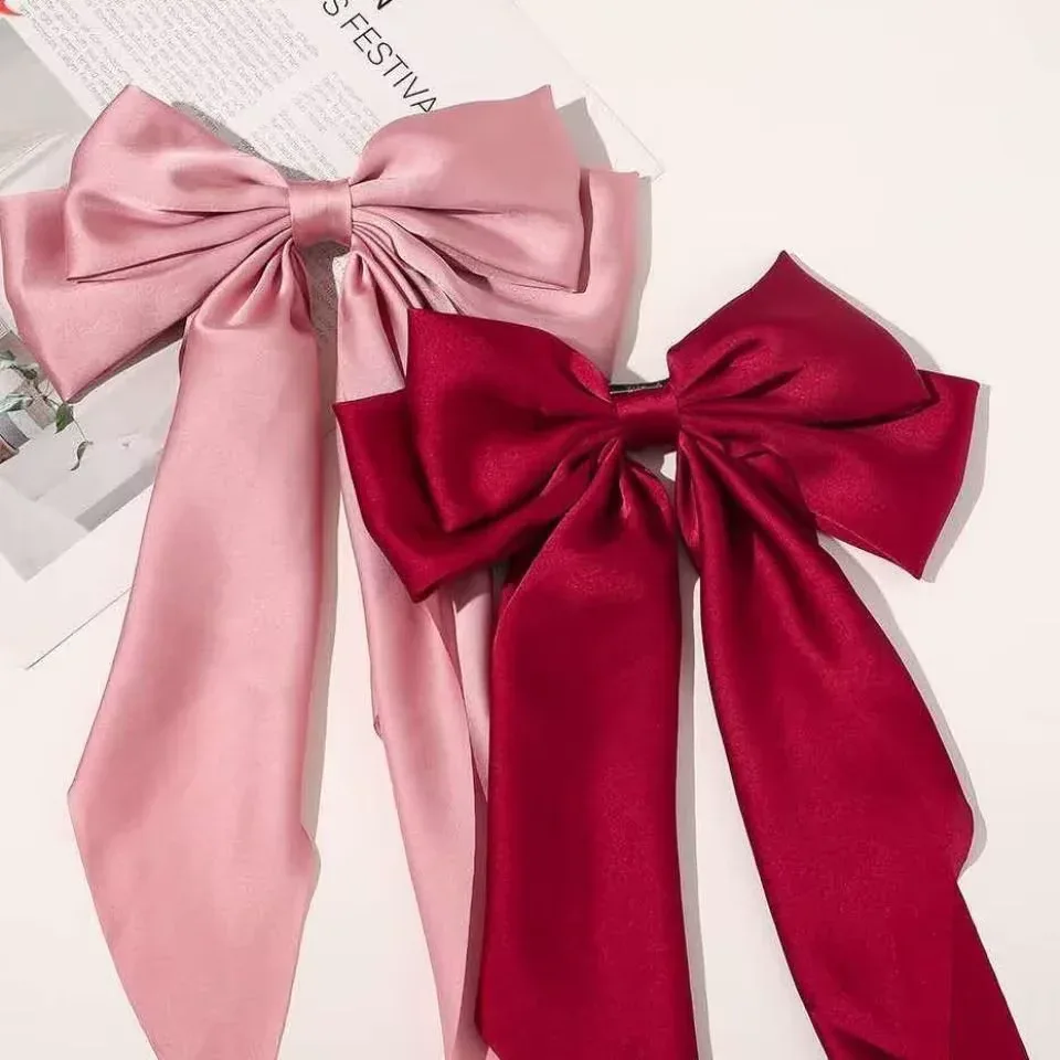 Elegant Chiffon Bow Hair Clip with Long Tails for Women – Solid Color Ponytail Accessory - Image 21