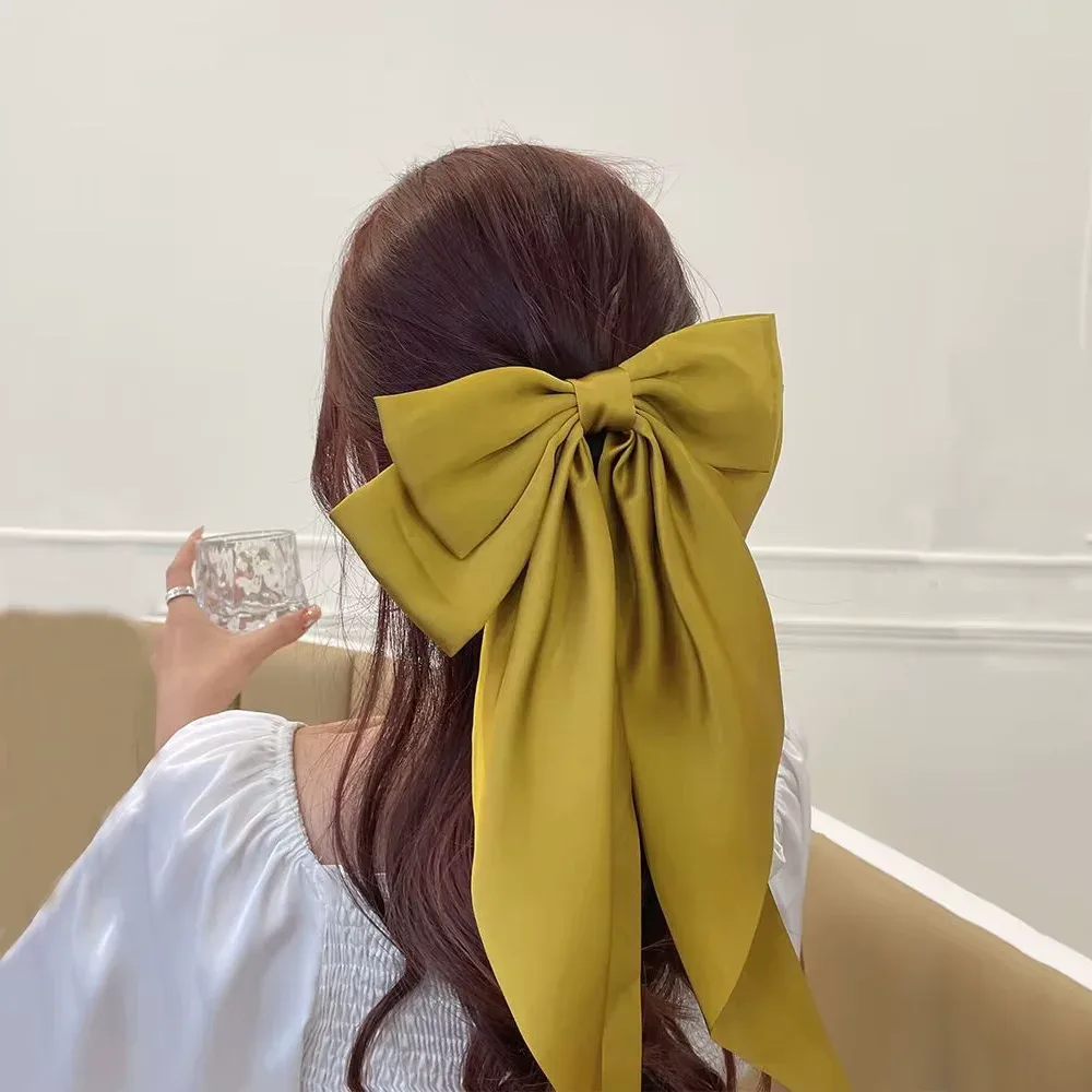 Elegant Chiffon Bow Hair Clip with Long Tails for Women – Solid Color Ponytail Accessory - Image 11