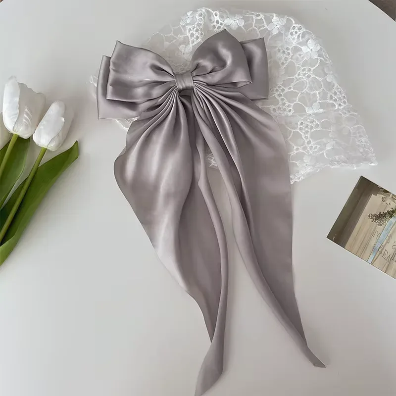 Elegant Chiffon Bow Hair Clip with Long Tails for Women – Solid Color Ponytail Accessory - Image 15