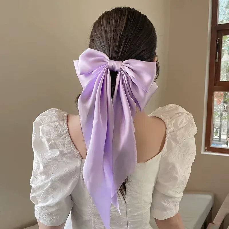 Elegant Chiffon Bow Hair Clip with Long Tails for Women – Solid Color Ponytail Accessory - Image 18