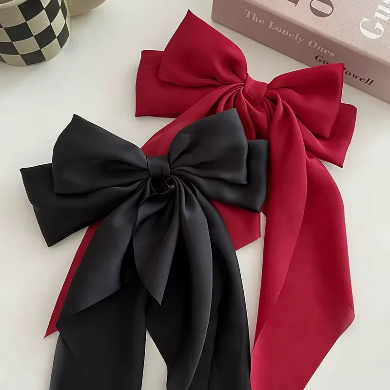 Elegant Chiffon Bow Hair Clip with Long Tails for Women – Solid Color Ponytail Accessory - Image 19