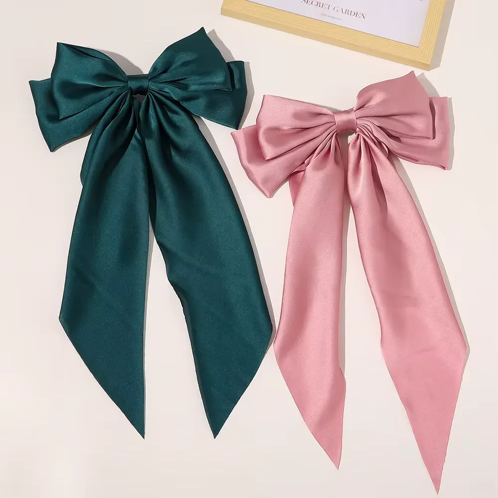 Elegant Chiffon Bow Hair Clip with Long Tails for Women – Solid Color Ponytail Accessory - Image 22