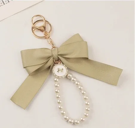 Elegant Fabric Bow & Faux Pearl Dangle Keychain for Bags, Keys & Accessories alternate