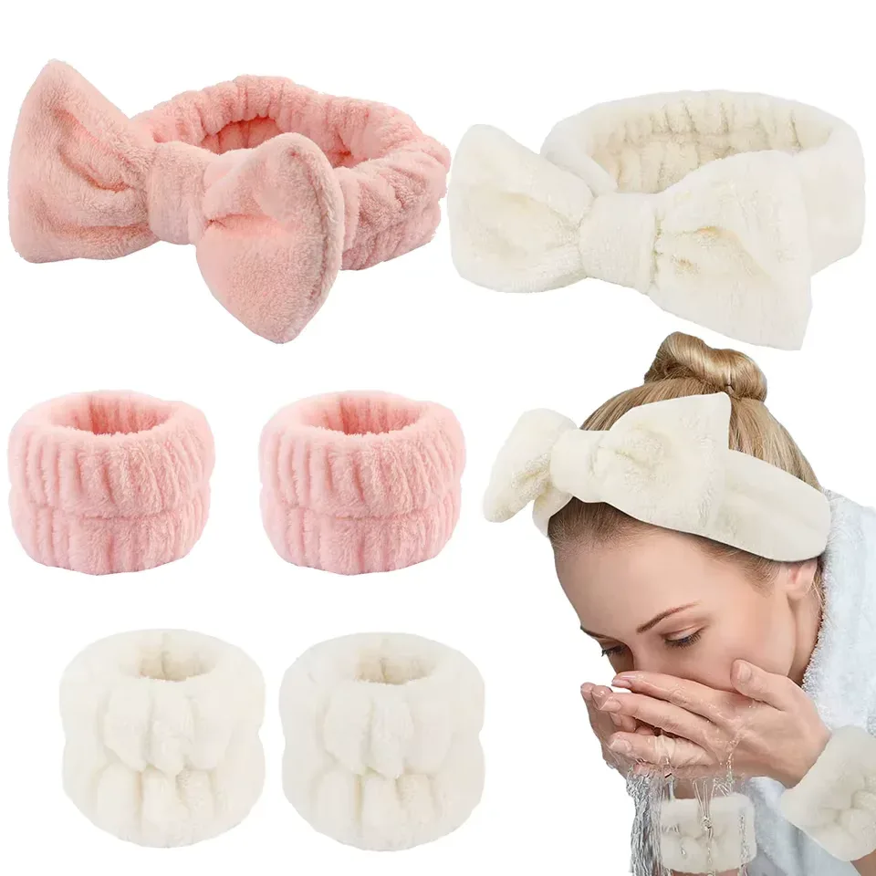 Luxurious Coral Fleece Skincare Headband & Wristband Set for Face Washing & Spa Rituals