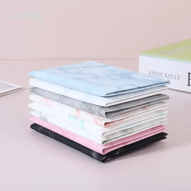 Chic Marble-Patterned PU Leather Passport Holder with Card Slots for Stylish Travel - Image 4