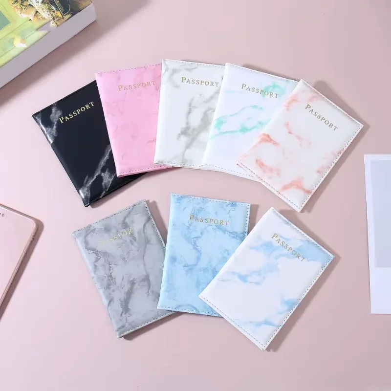 Chic Marble-Patterned PU Leather Passport Holder with Card Slots for Stylish Travel