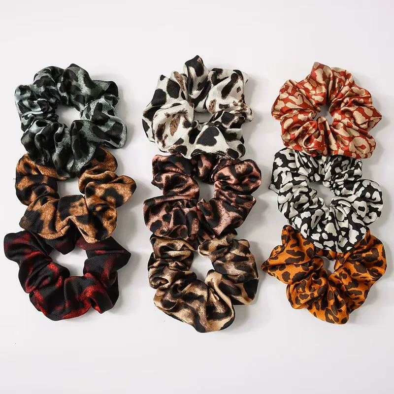 Chic Pleated Leopard Print Satin Scrunchies for Effortless Ponytails & Buns